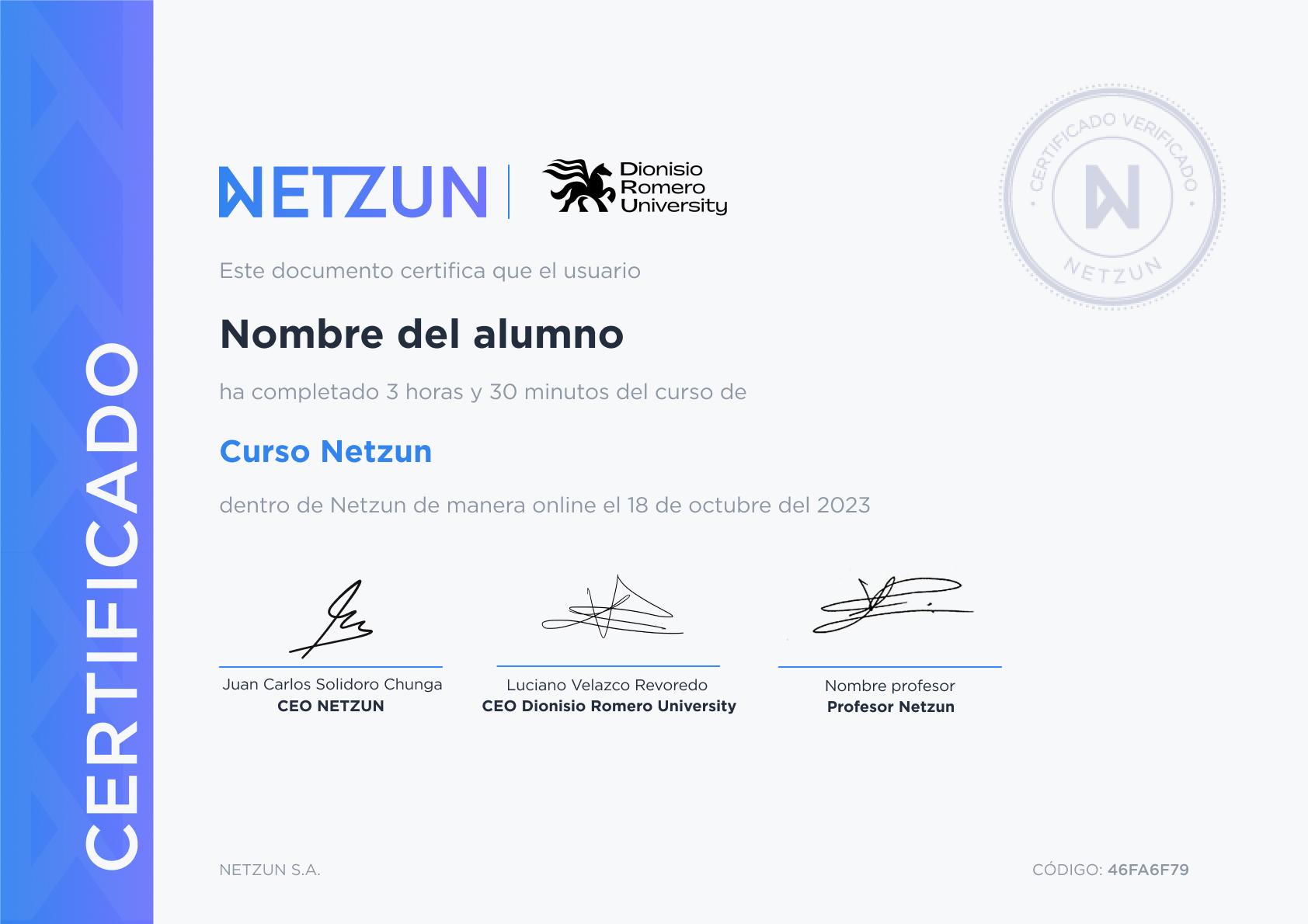 Modelo de certificado de curso